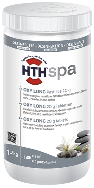 Componentă inclusă în kit: hth Spa OXY LONG – tablete oxigen activ 1,2 kg