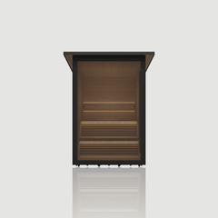Hekla Cabin outdoor saună in black WPC with full glass front, vedere din față